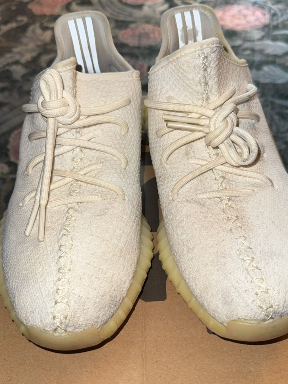 Yeezy Cream/Beige Knit Low-Top Sneakers